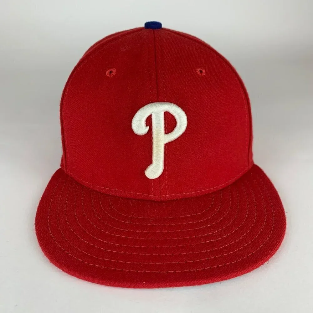 Philadelphia Phillies MLB Red New Era 59Fifty Fitted Hat 7 1/4 No Side NE Logo